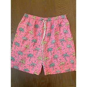 Kids Pink Palm Tree Tropical Swim Trunks Retro Mesh Lined Board Shorts Size L